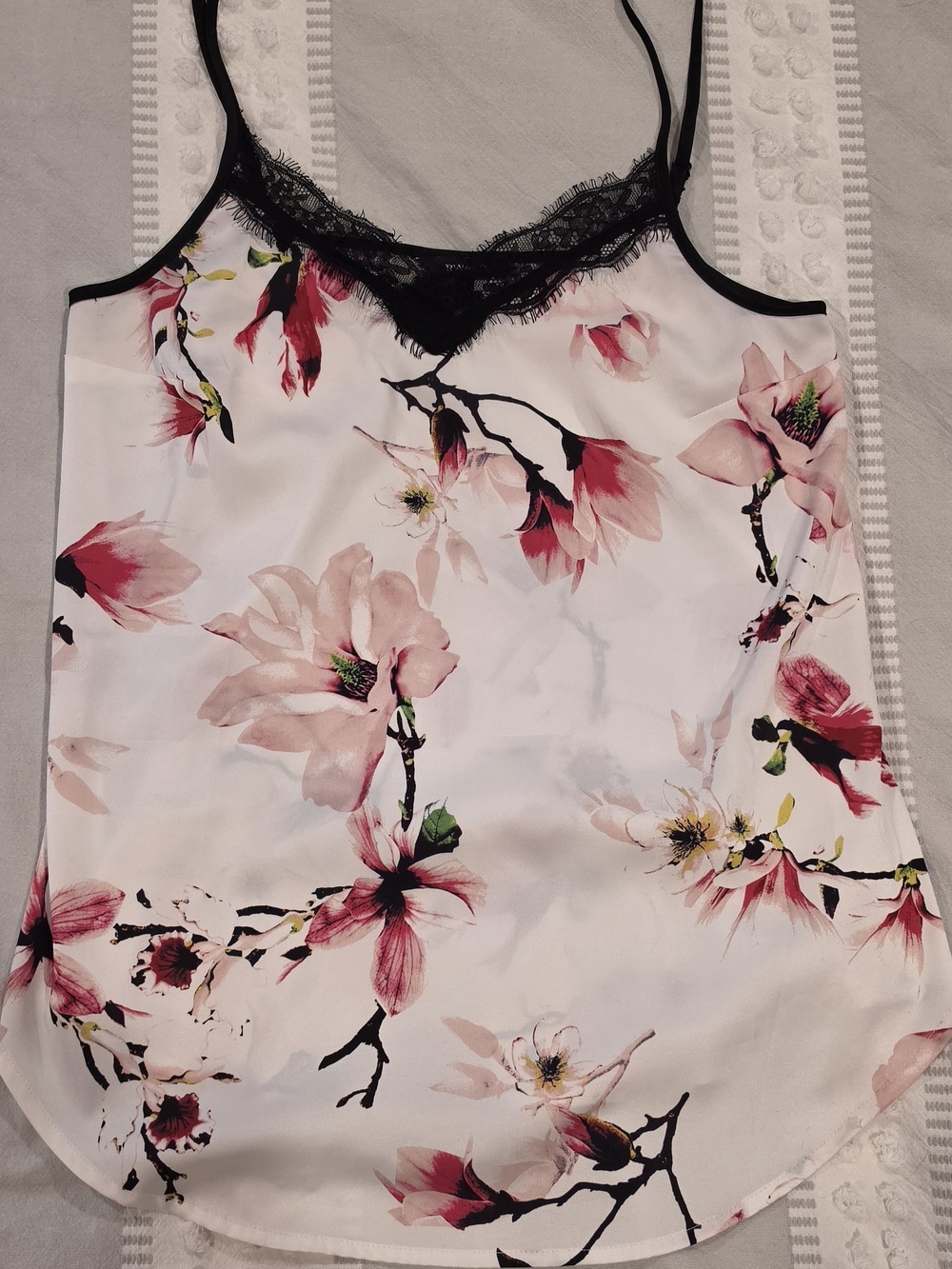 RW&CO. Floral Satin Lace-Trim Cami - Pink & Black
